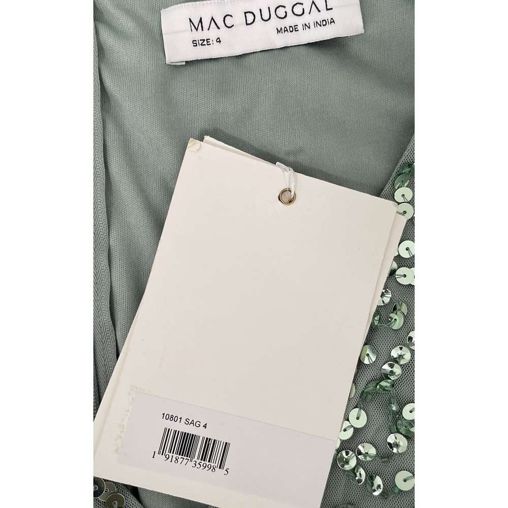 Mac‎ Duggal 10801 Sage Sequin Flutter Sleeve Midi Dress Size 4 $398 - Picture 7 of 7